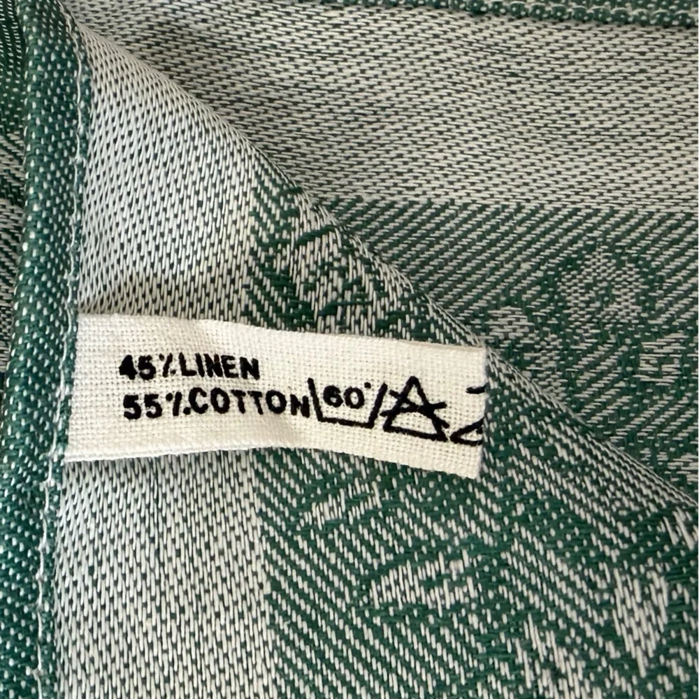 Set of 4 Green Floral Linen/Cotton Blend Cloth Napkins